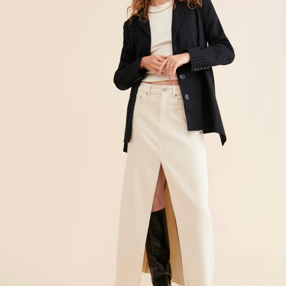 Women's Cream Denim Maxi Skirt